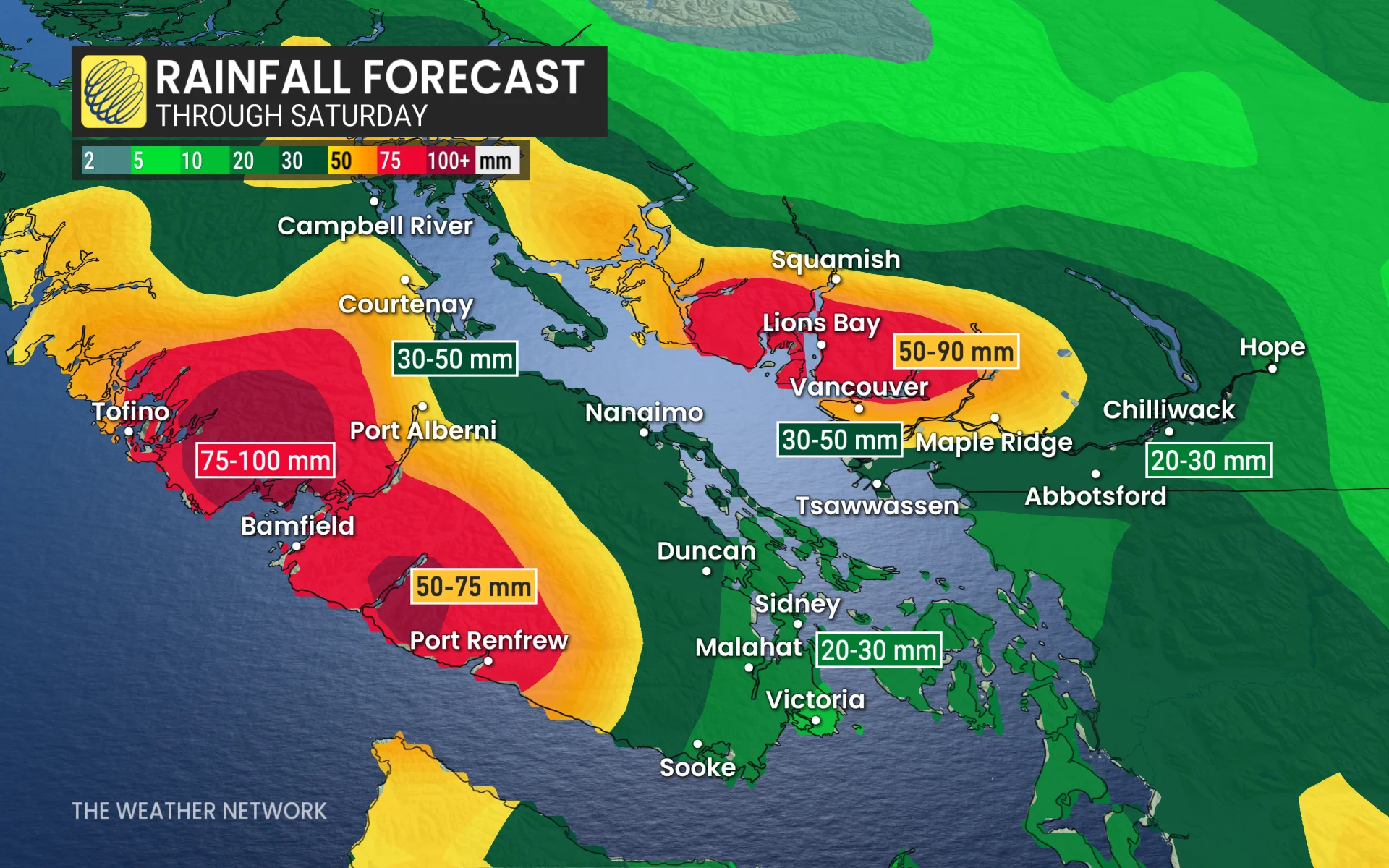 B.C. rainfall forecast through Saturday