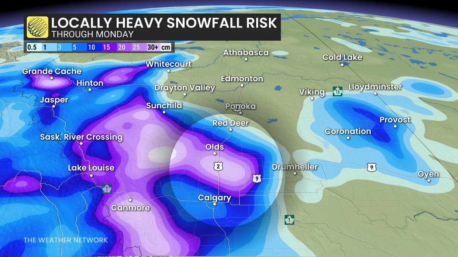Alberta locally heavy snowfall risk