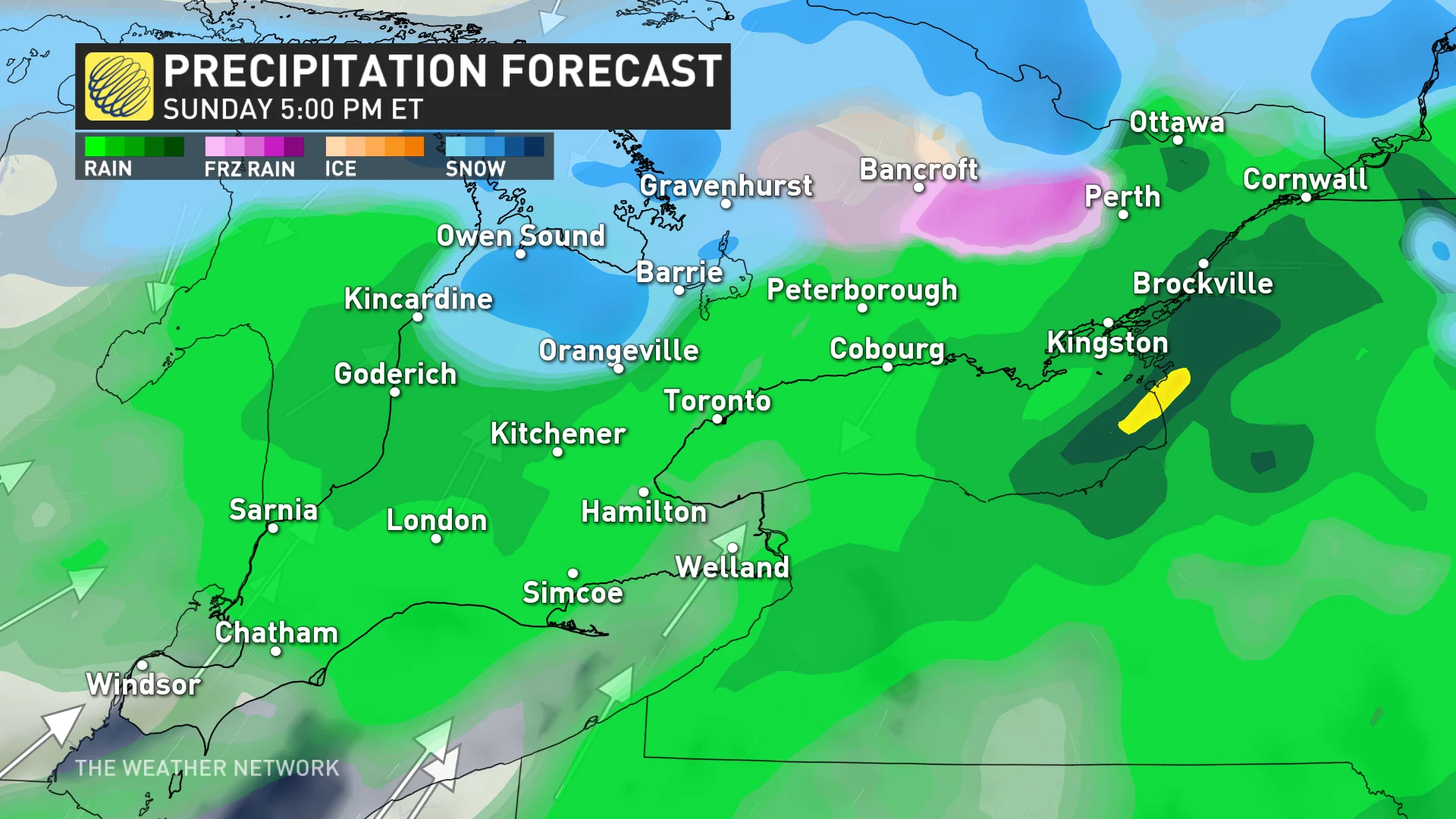 Southern Ontario precip 5pm Sunday