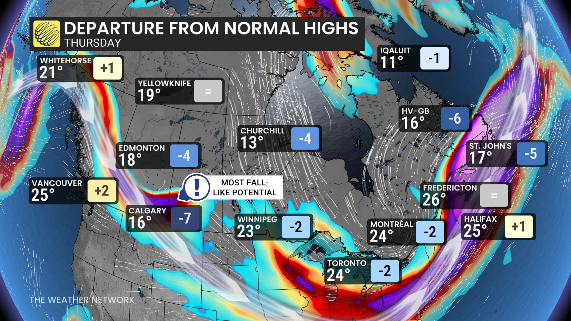 Canada national temperature pattern - Aug. 7, 2026