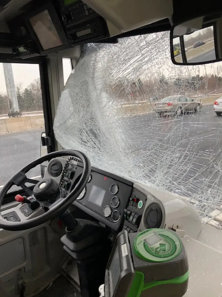 CBC image GO bus hit by flying ice