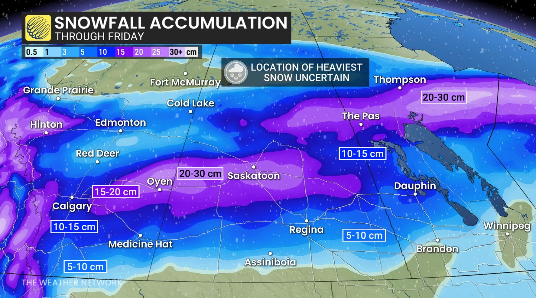 Prairies snowfall outlook through Friday