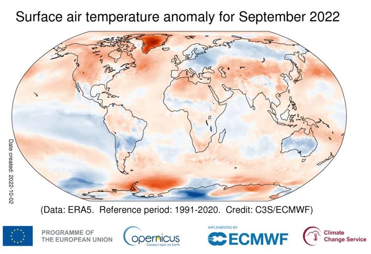Copernicus Sept temp anomaly map Global 