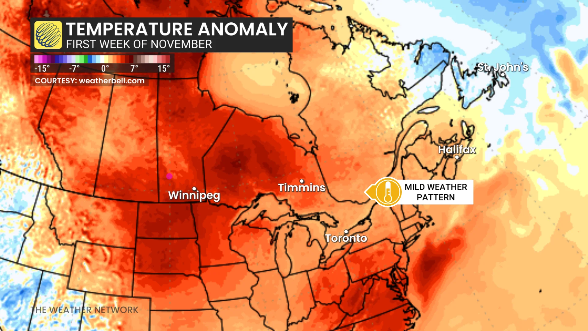Eastern Canada first week of November temperature trend - Oct. 28, 2026