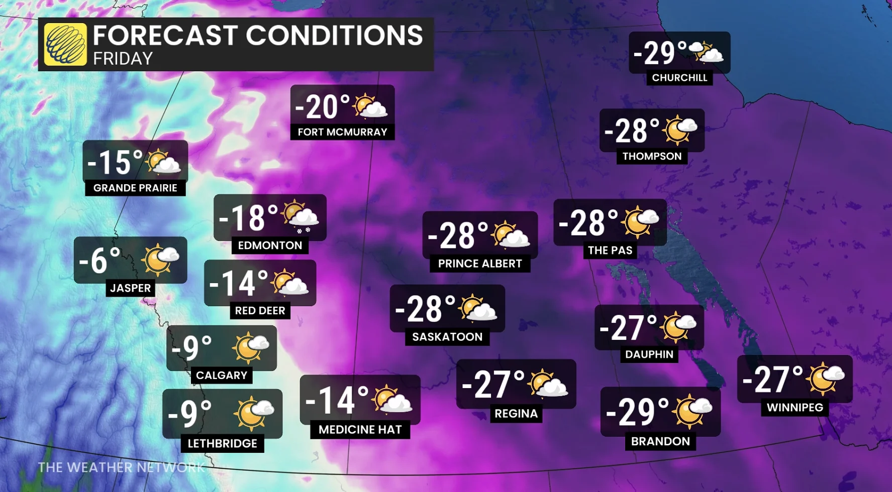 Prairies temperatures Friday