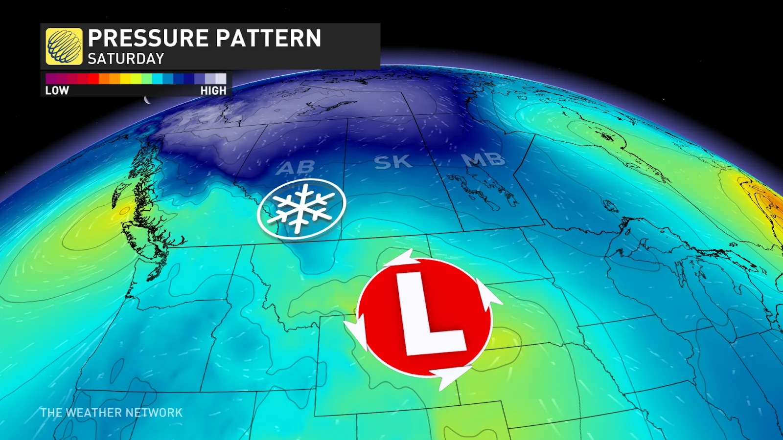 Prairies pressure pattern Saturday