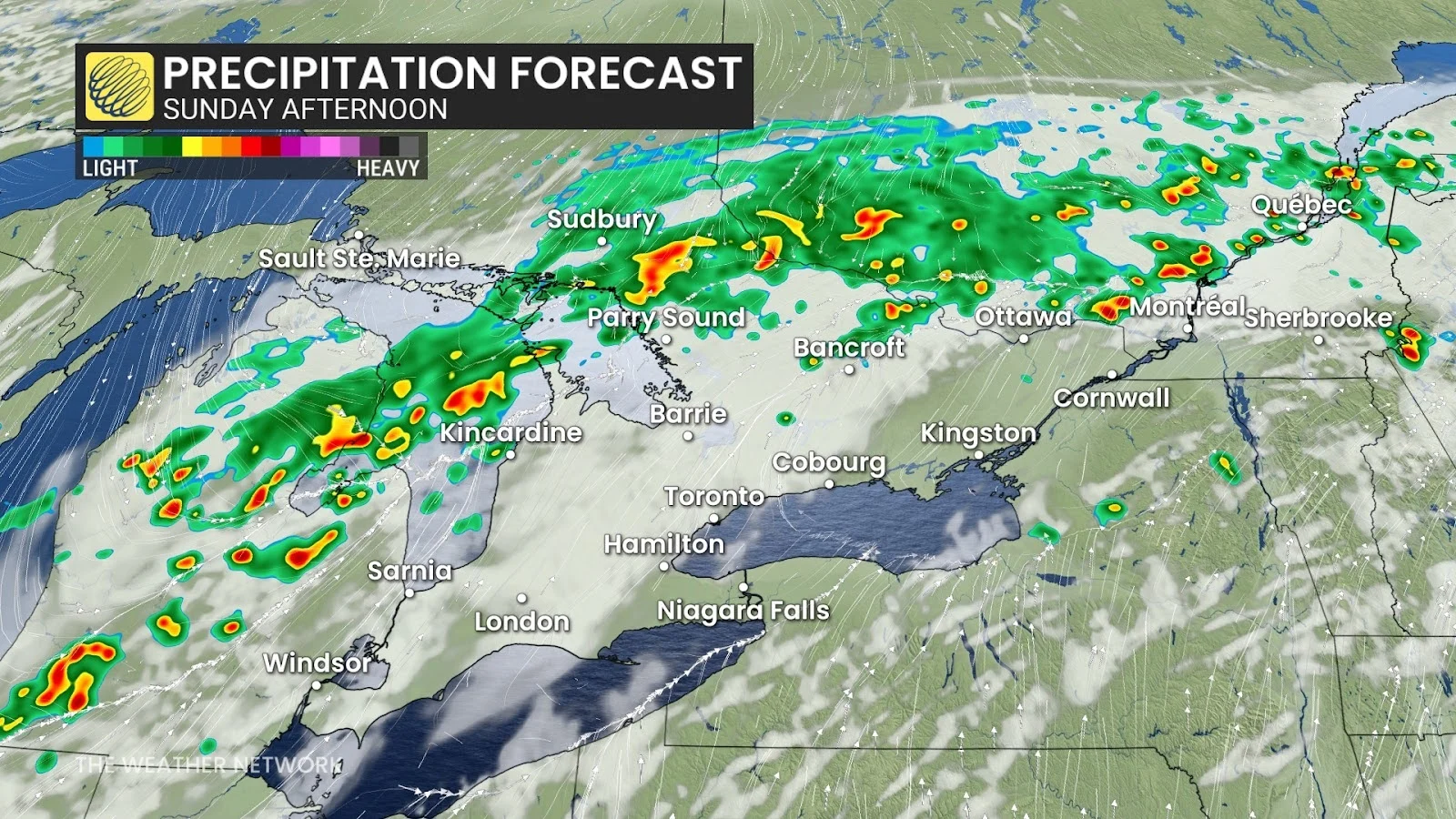 Ontario precipitation forecast Sunday afternoon