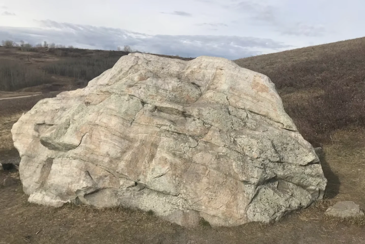 CBC: This large boulder sits in Nose Hill Park, part of the Foothills Erratics Train. (Submitted by Dale Leckie)