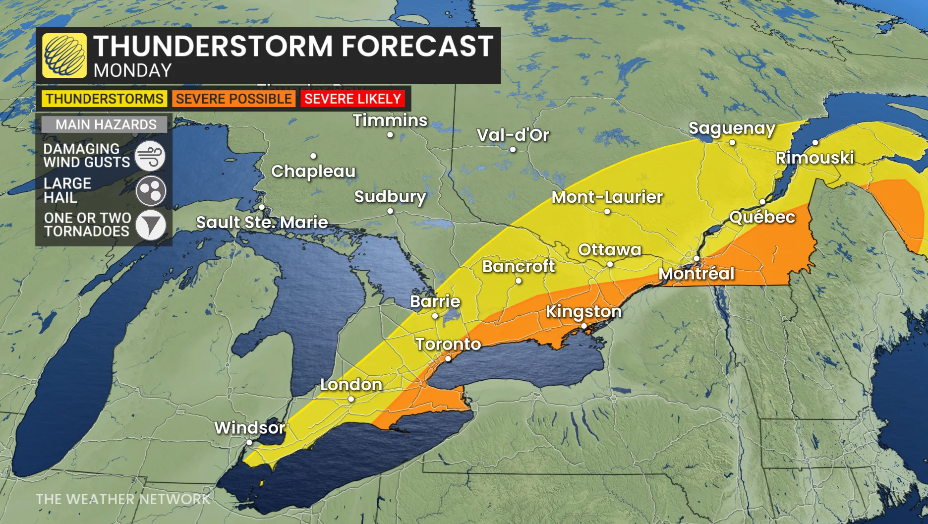 Ontario thunderstorm forecast Monday