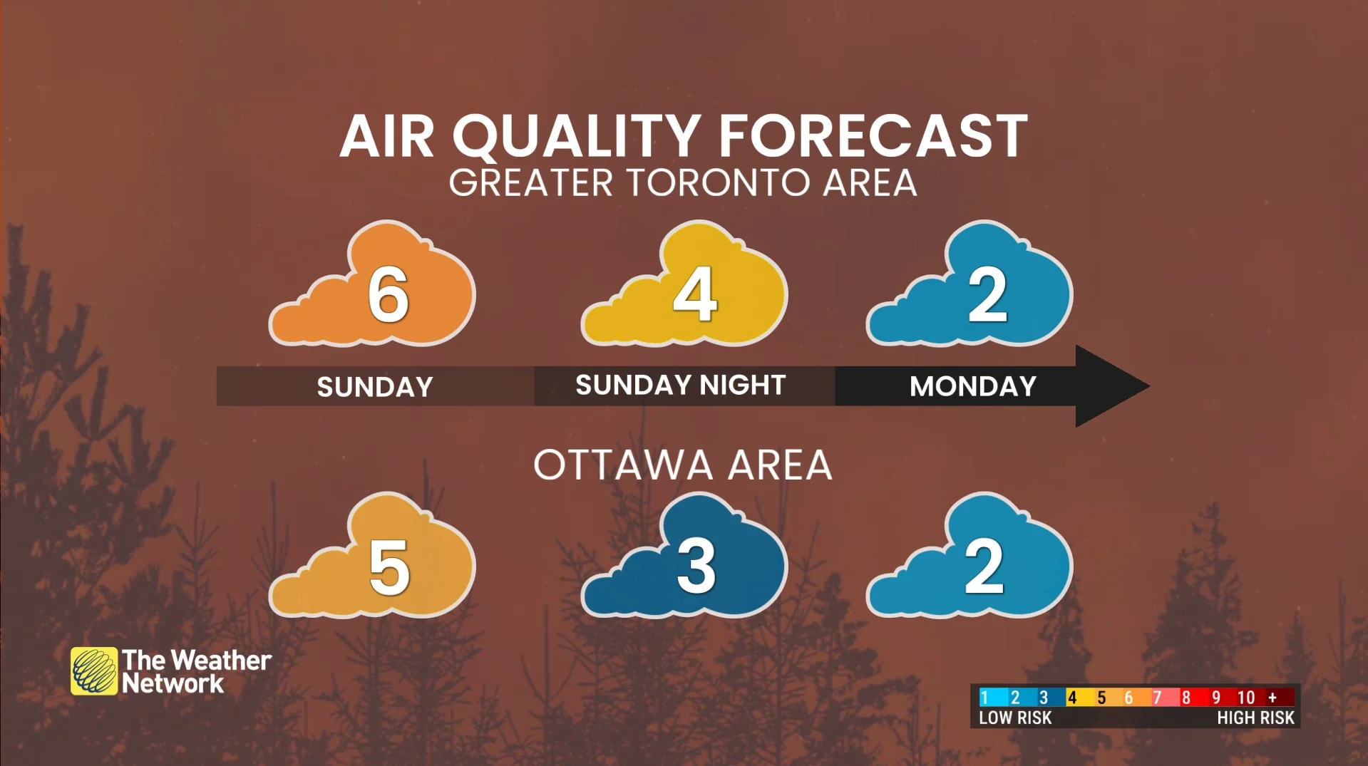 GTA air quality forecast Sunday and Monday