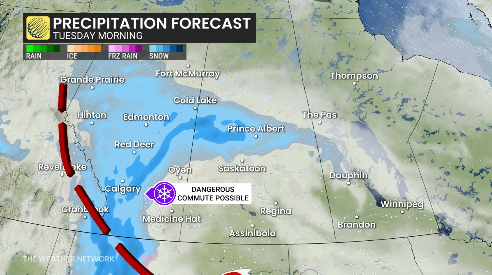Prairies precipitation forecast Tuesday morning