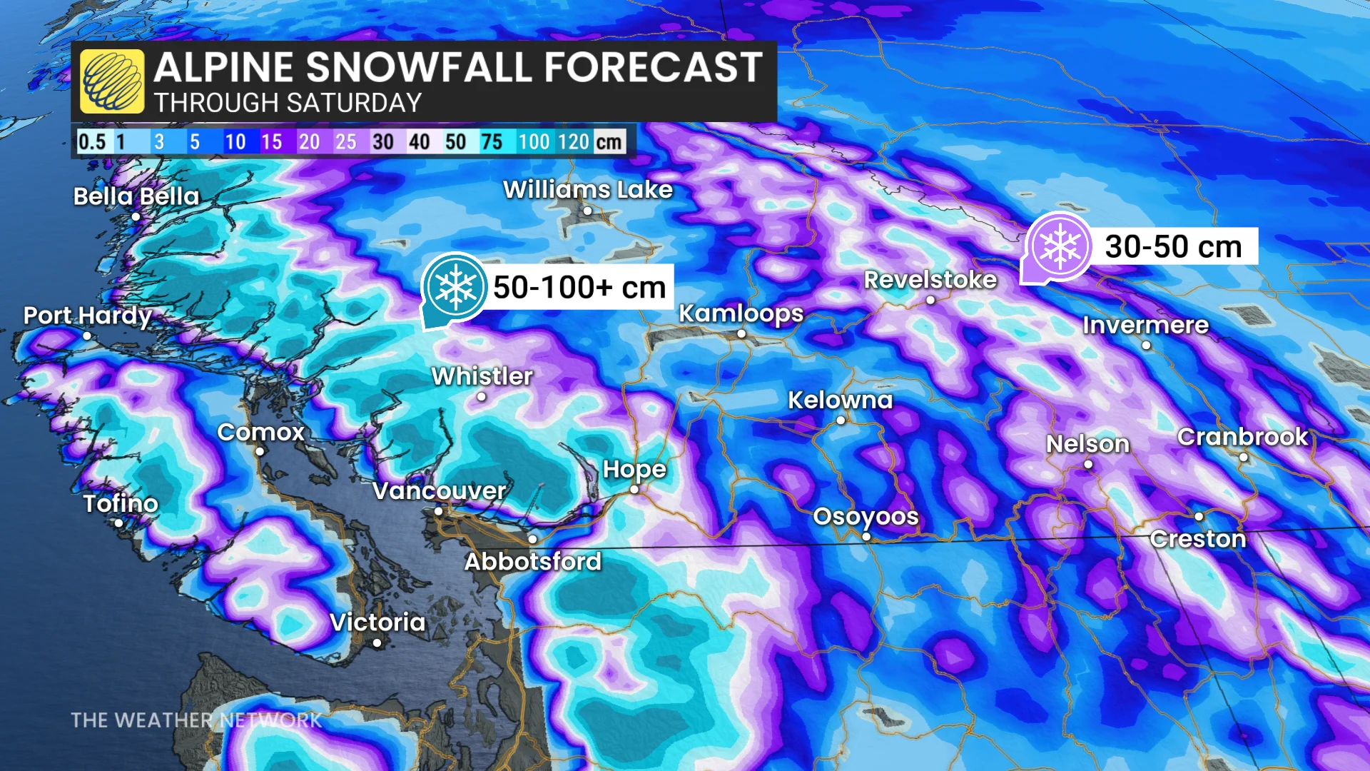 B.C. alpine snow through Saturday