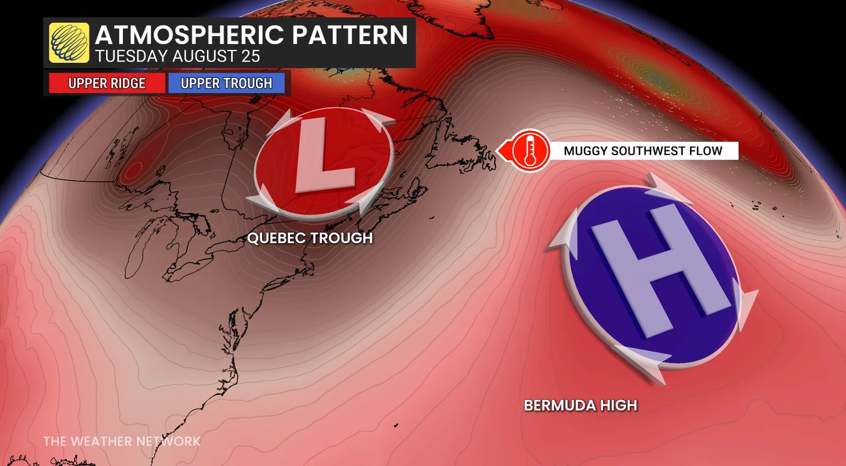 Atmospheric pattern Tuesday, Aug. 25 Atlantic Canada