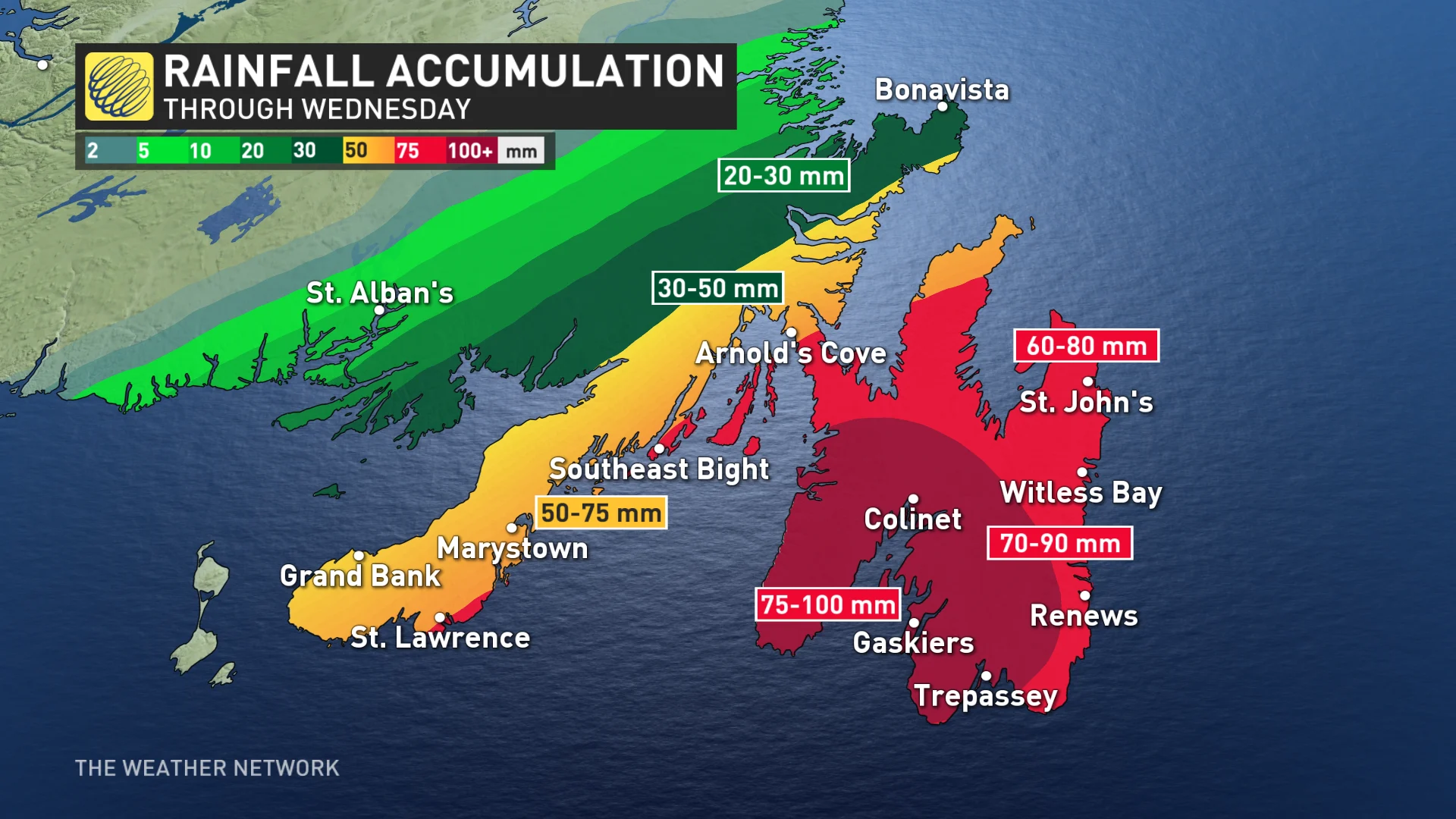 Newfoundland rainfall totals July 2, 2024
