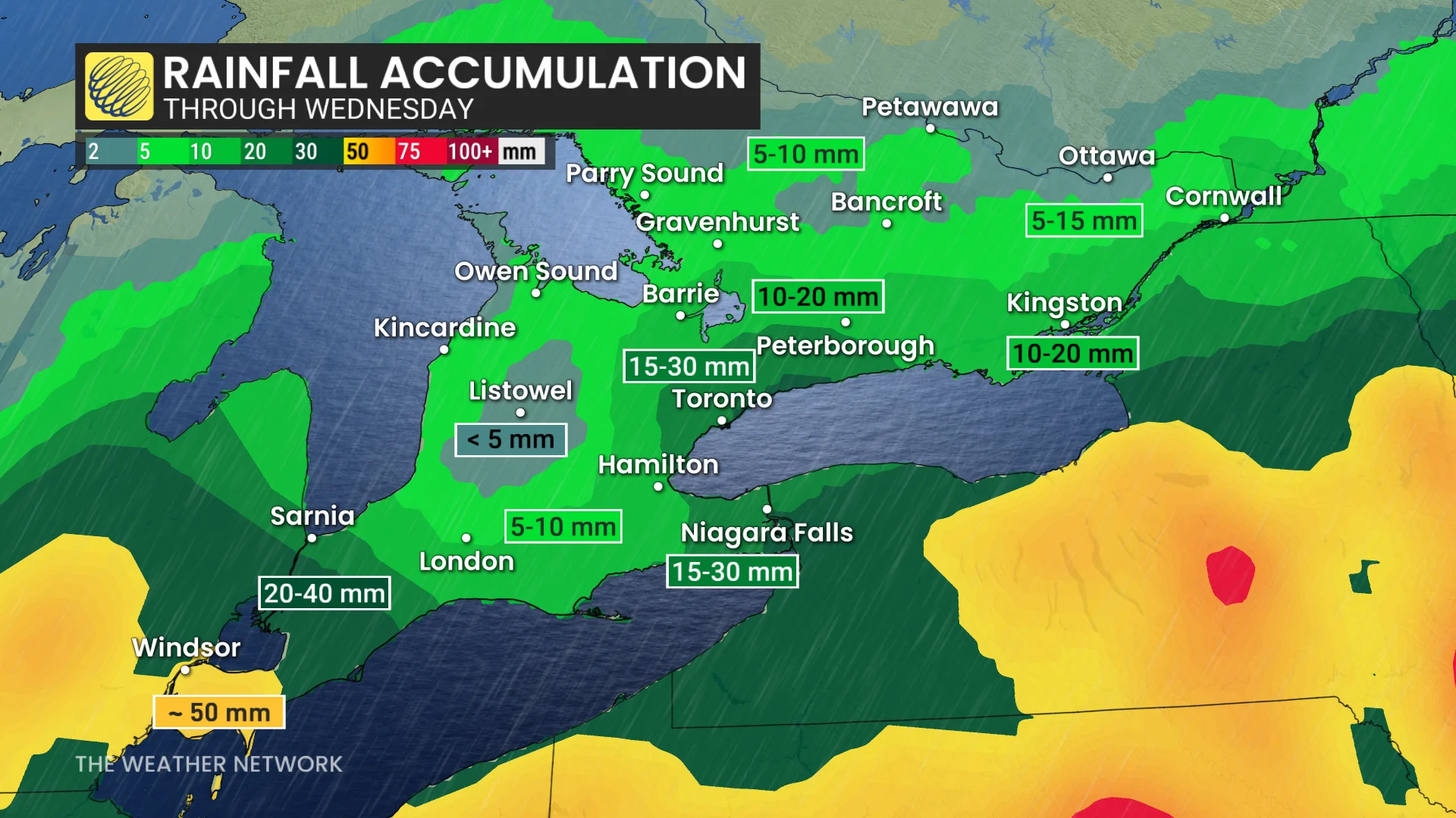 Ontario rainfall through Wednesday