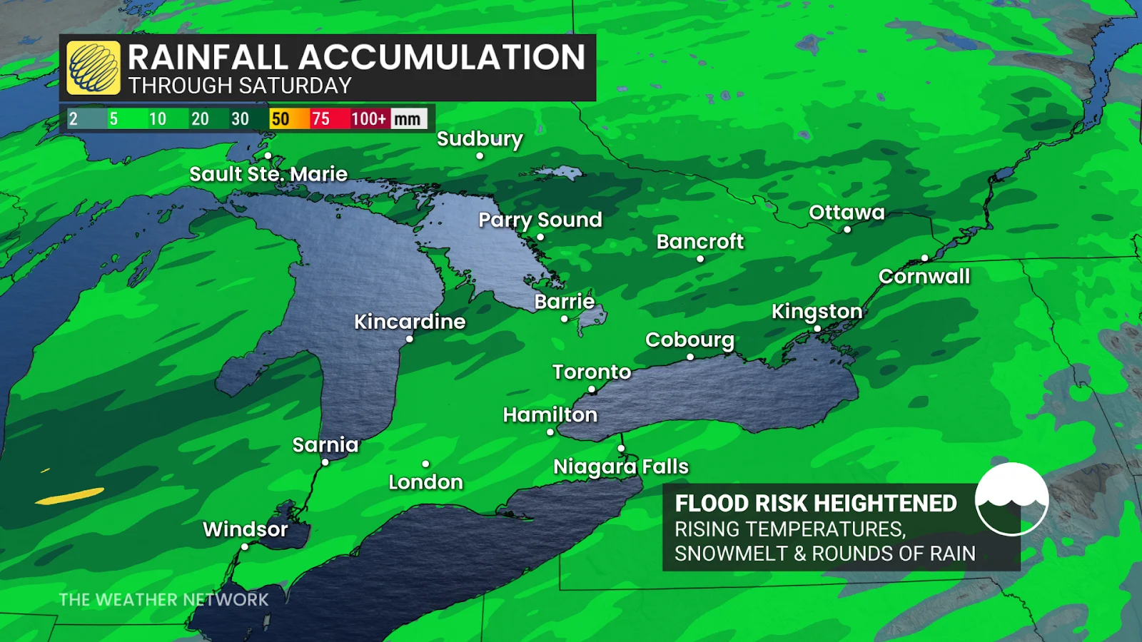ON Rainfall Accumulation through Saturday Flood risk heightened