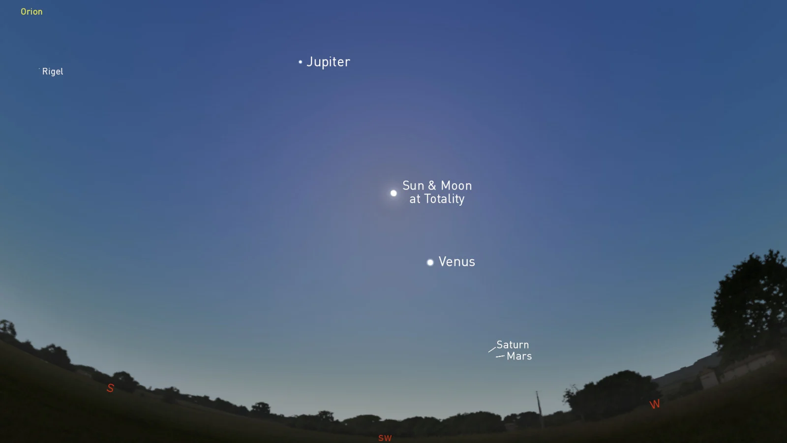 Planets and Stars Visible at Totality - April 8 Solar Eclipse