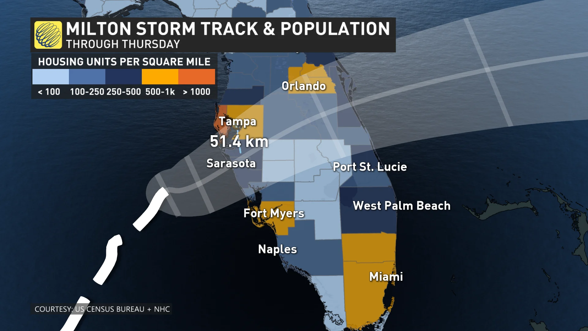 Milton storm track and population_Oct. 9