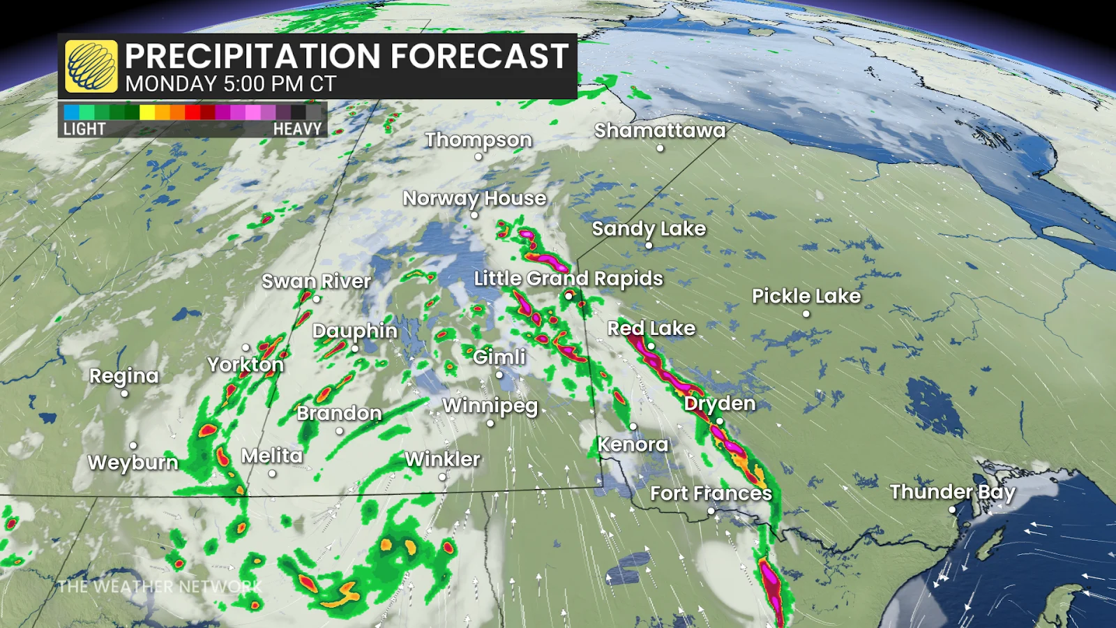 Precip Forecast for Manitoba and nw Ontario, Monday 5PM