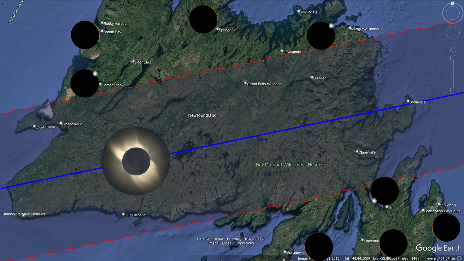 April 8 2024 - Path of Totality - NFLD w icons