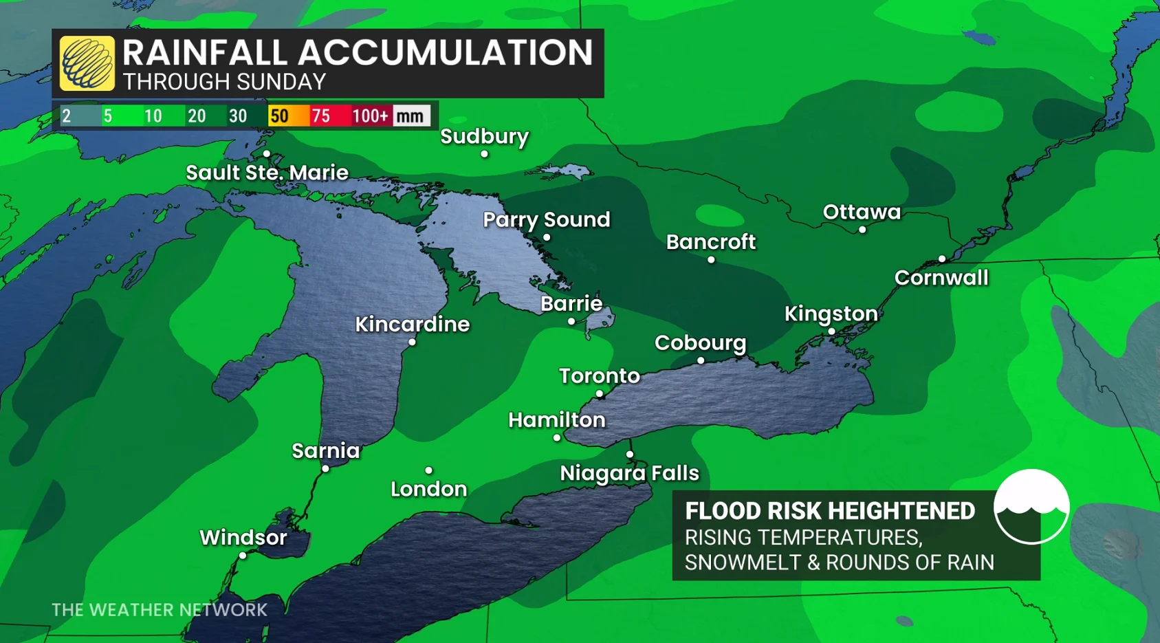 Ontario rainfall through Sunday