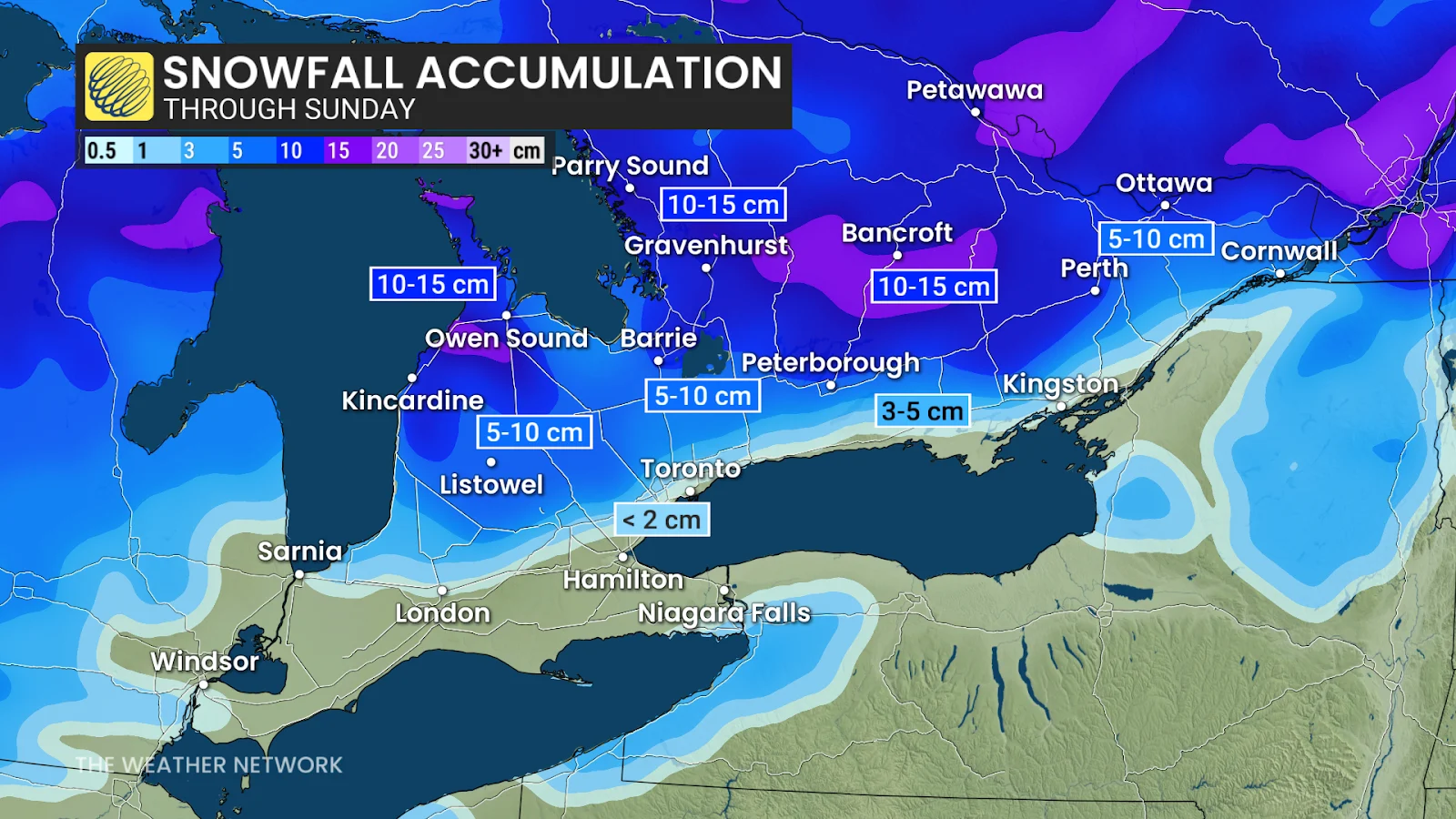 Ontario snowfall outlook through Sunday