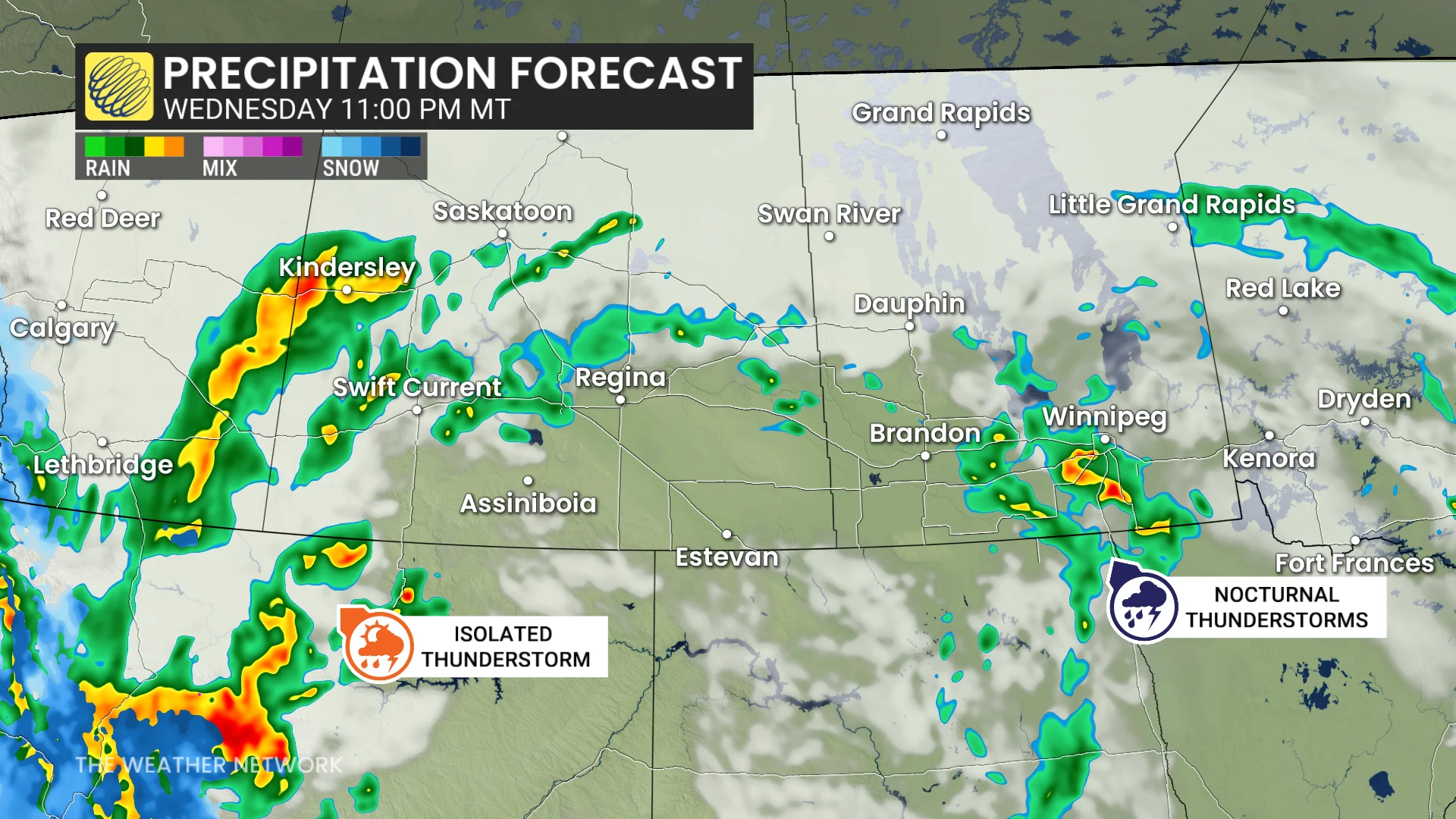 Baron - Prairies precipitation Wednesday evening - April 22