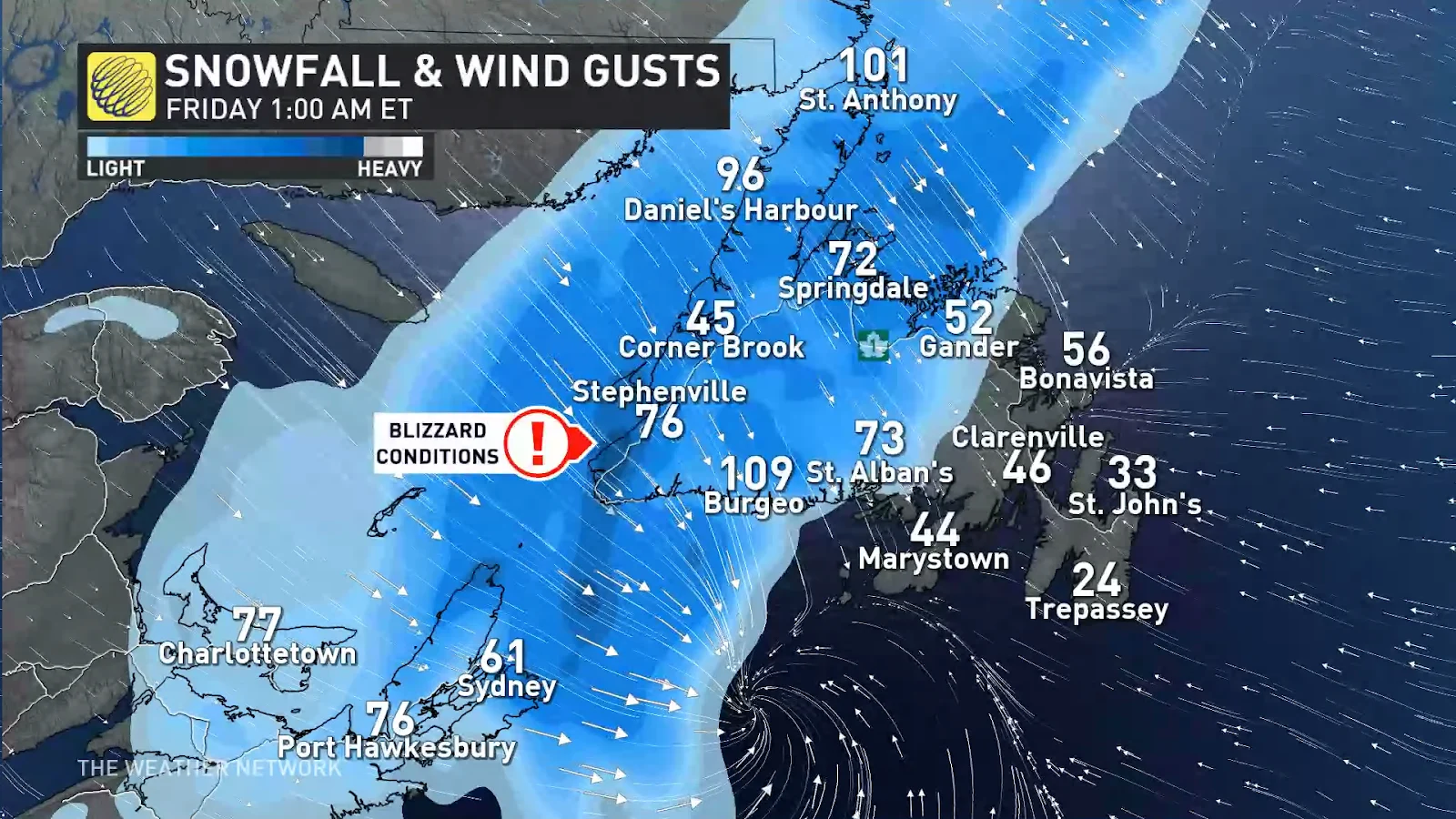 Atlantic Canada snowfall wind gusts
