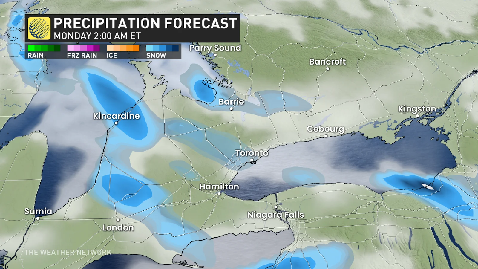 Ontario snow squall forecast Monday