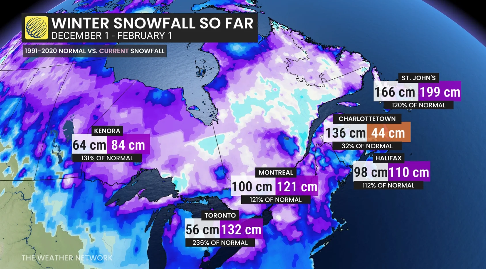 Eastern Canada snowfall winter 2025-26