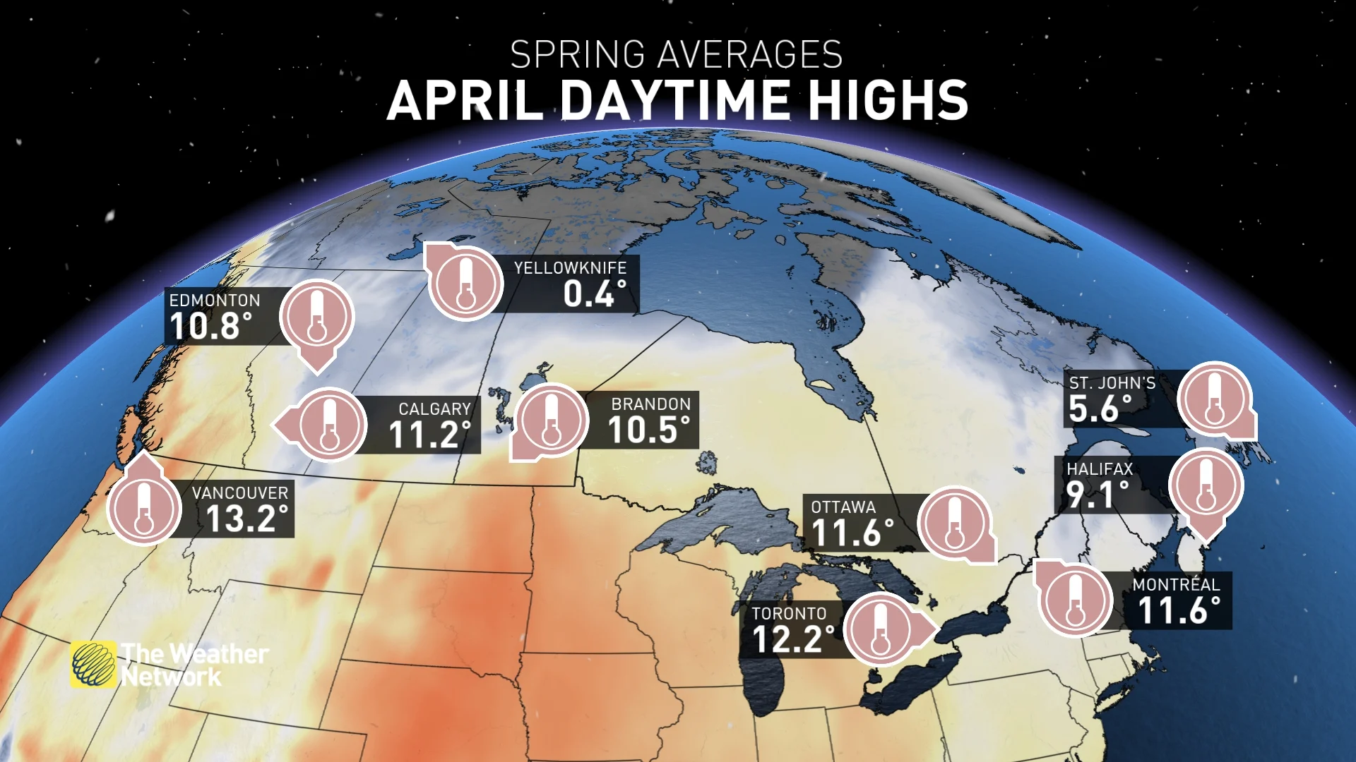 April Monthly Temperature Averages - Canada