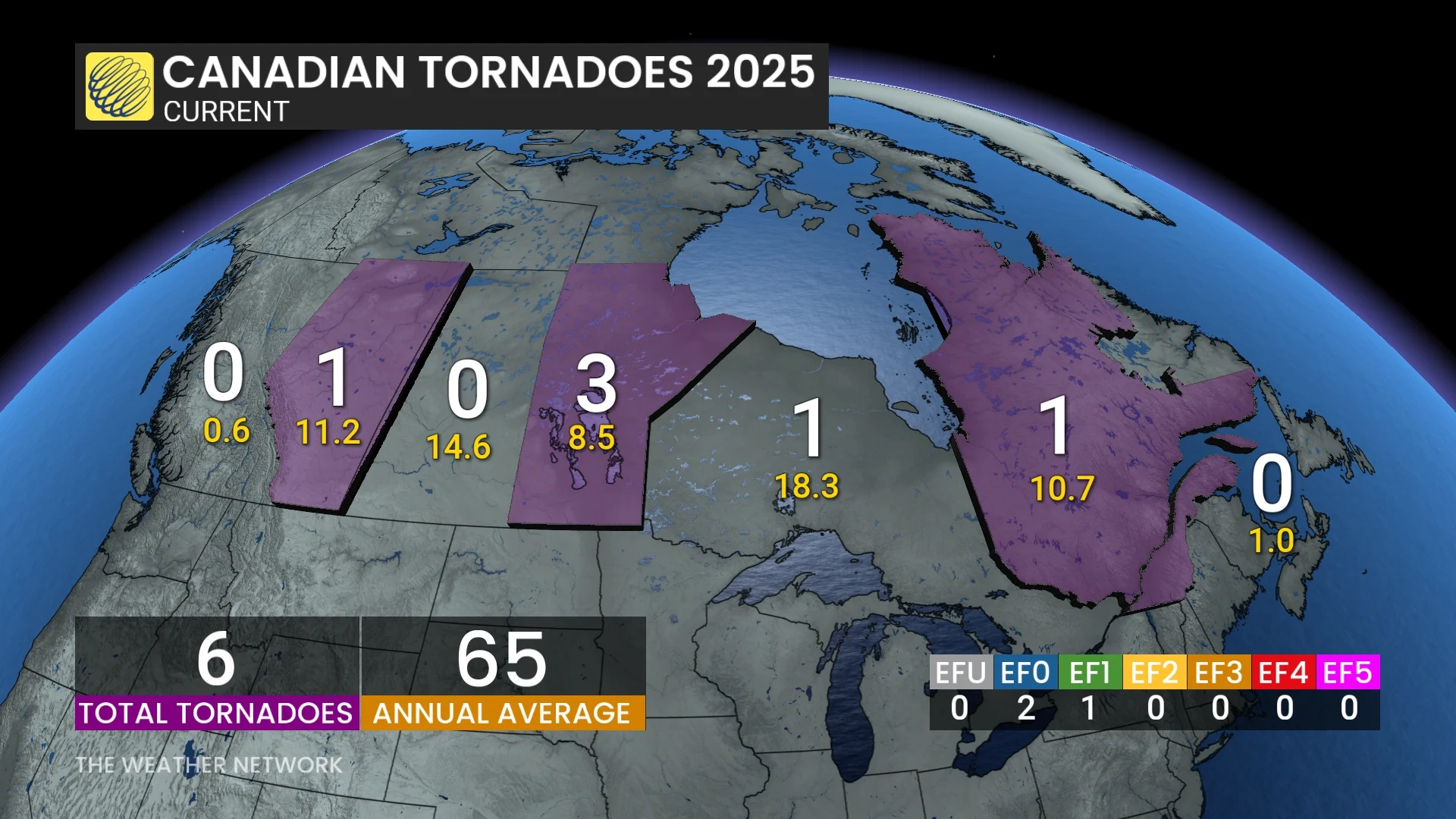 Canadian tornado count 2025 as of May 17