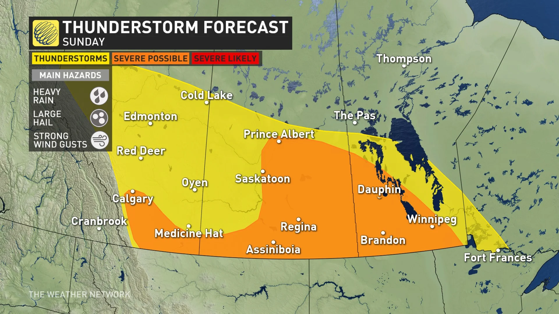 Prairies storm risk map Sunday_Jul 13