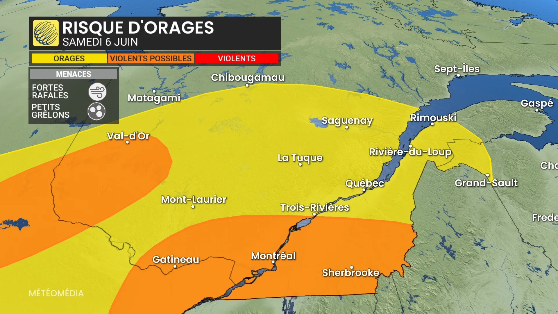 Samedi : risques d'orages violents dans plusieurs secteurs