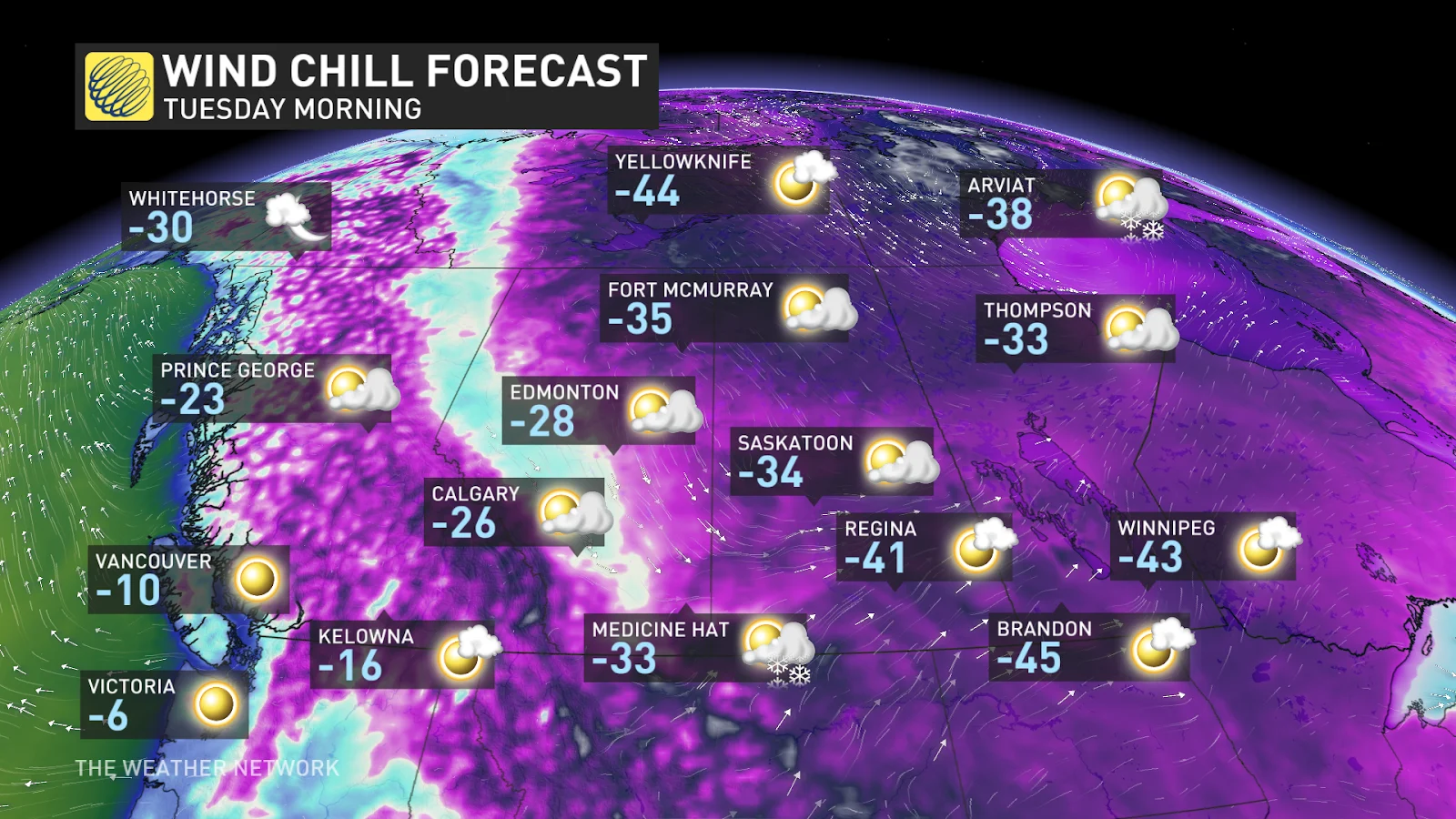 Western Canada Tuesday am wind chill forecast - Feb. 10, 2025