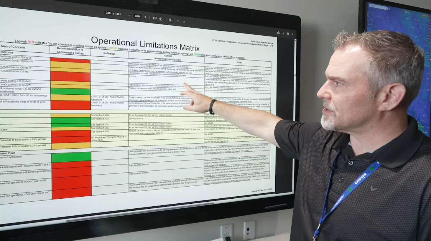 CBC: Jason Boyd with the B.C. Ferries Operations and Security Centre explains how his team works with ferry captains to decide whether it's safe to sail. (Gian-Paolo Mendoza/CBC)