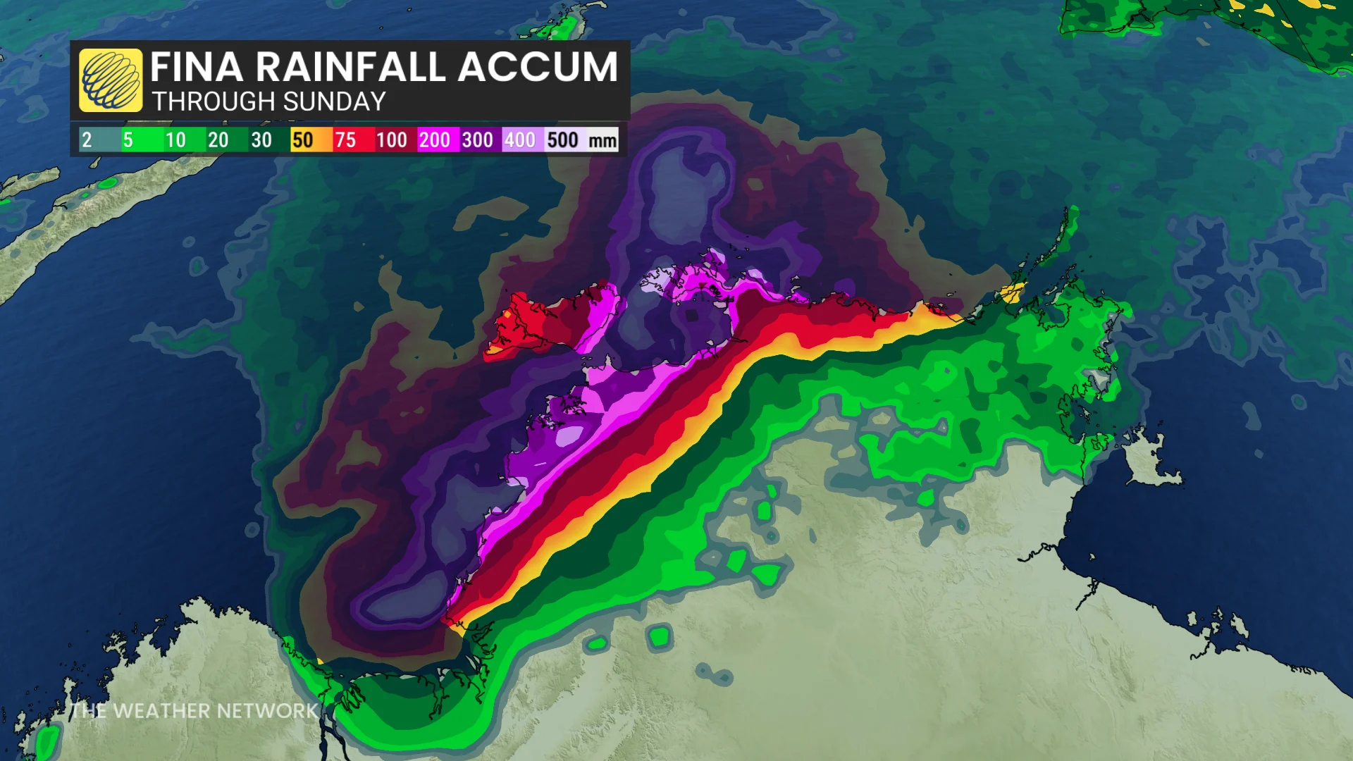 Cyclone Fina rainfall through Sunday