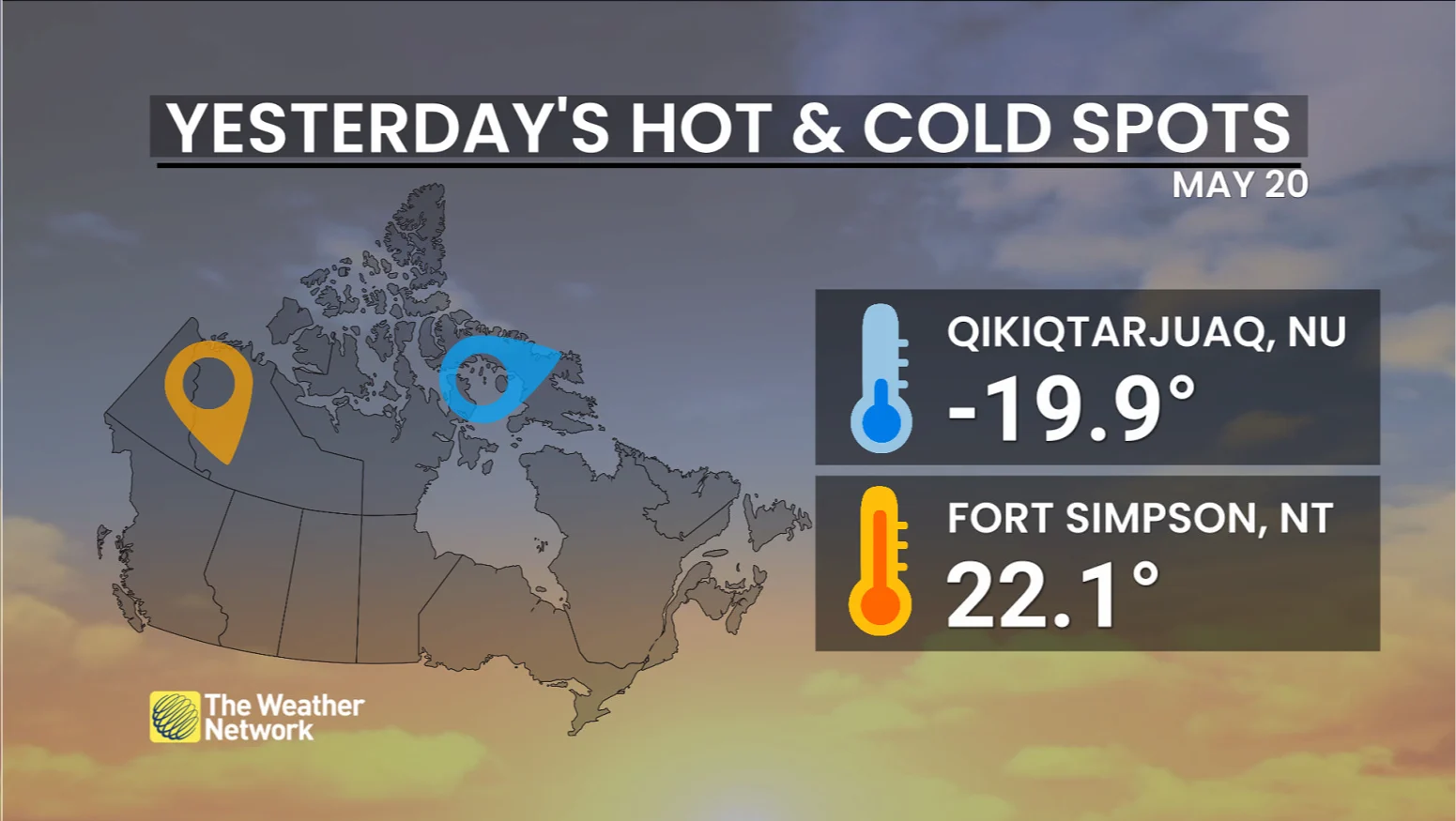 Hot, Cold, Spots, Northwest Territories, Nunavut, Canada, North America, Temperature, May 21, 2025. (The Weather Network)