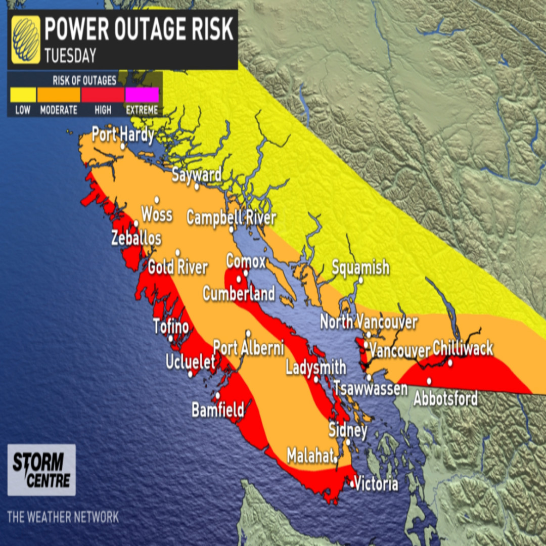 Howling 70 100 Km H Winds Ramp Up In B C Power Outages Reported The Weather Network