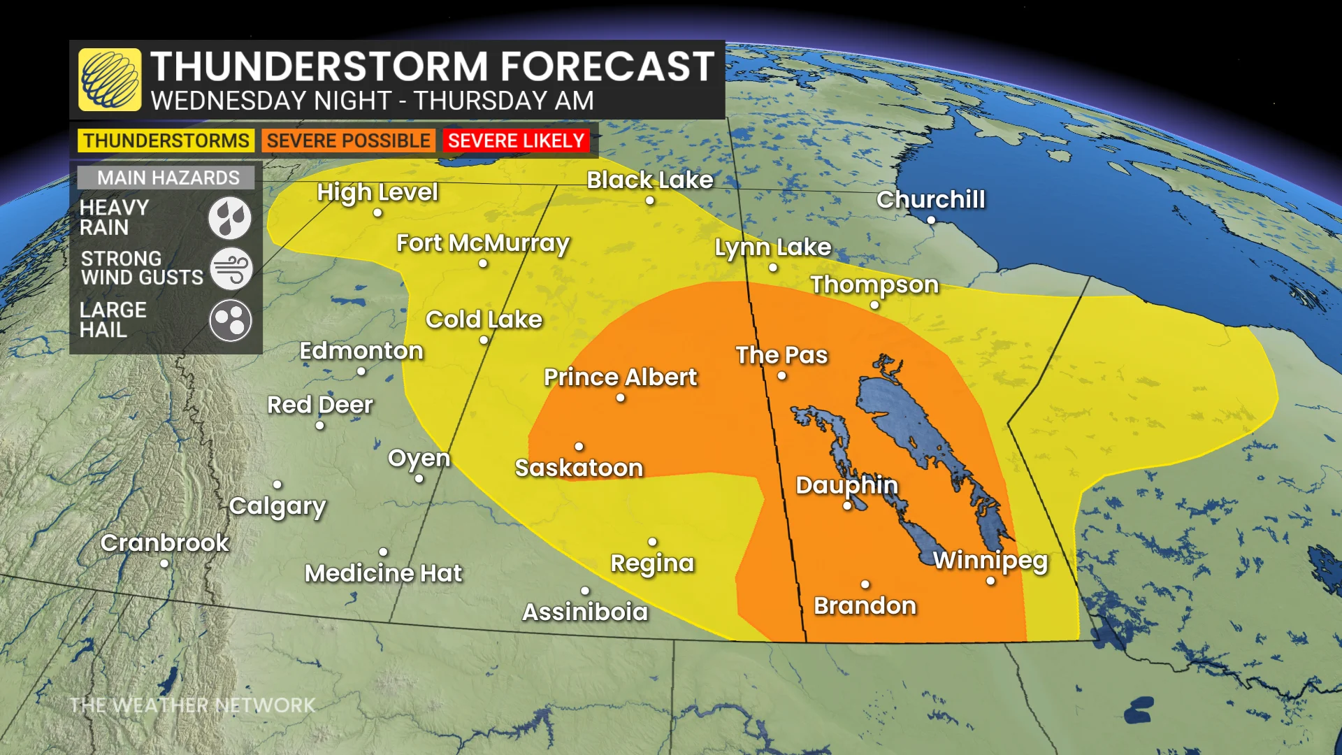 Prairies severe storm risk Wednesday night to Thursday morning