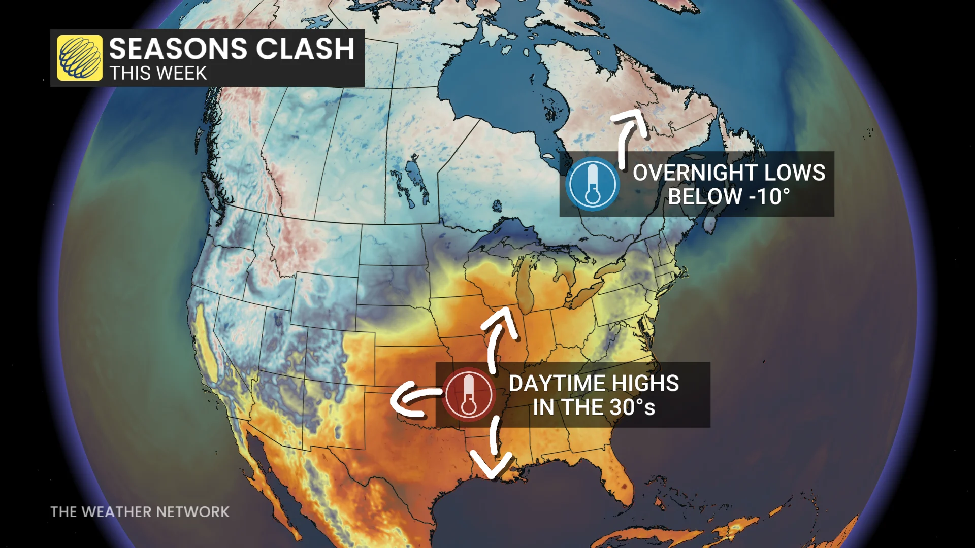 Canada and U.S. temperature pattern clash - Oct. 12, 2026
