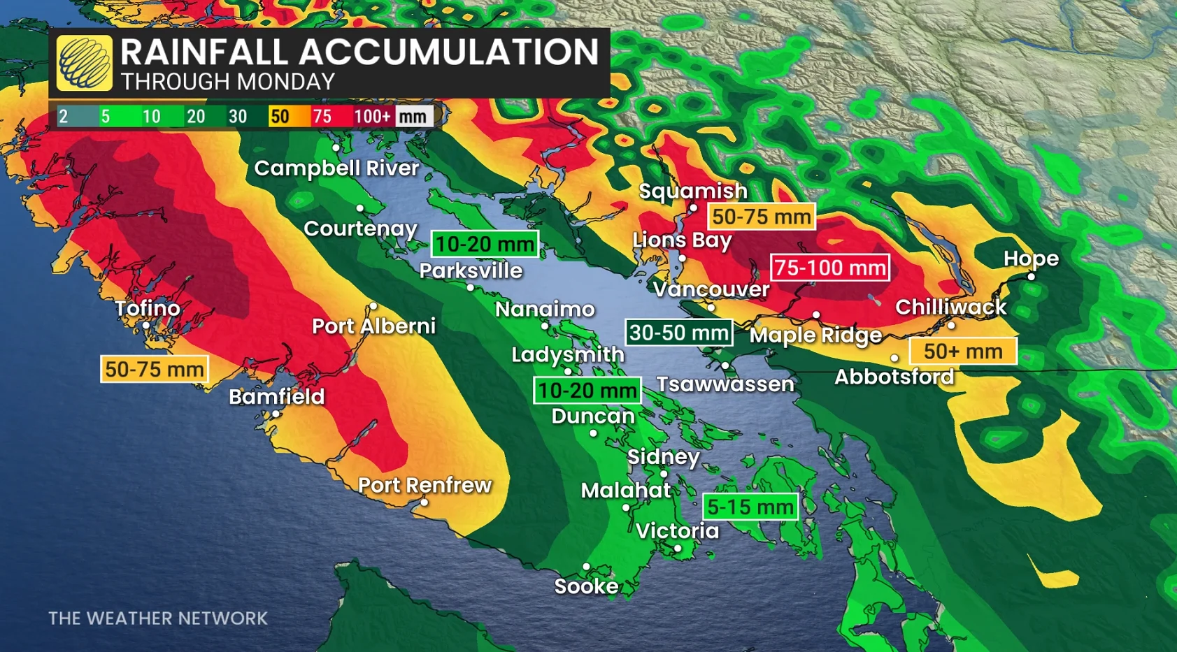 B.C. rainfall through Monday