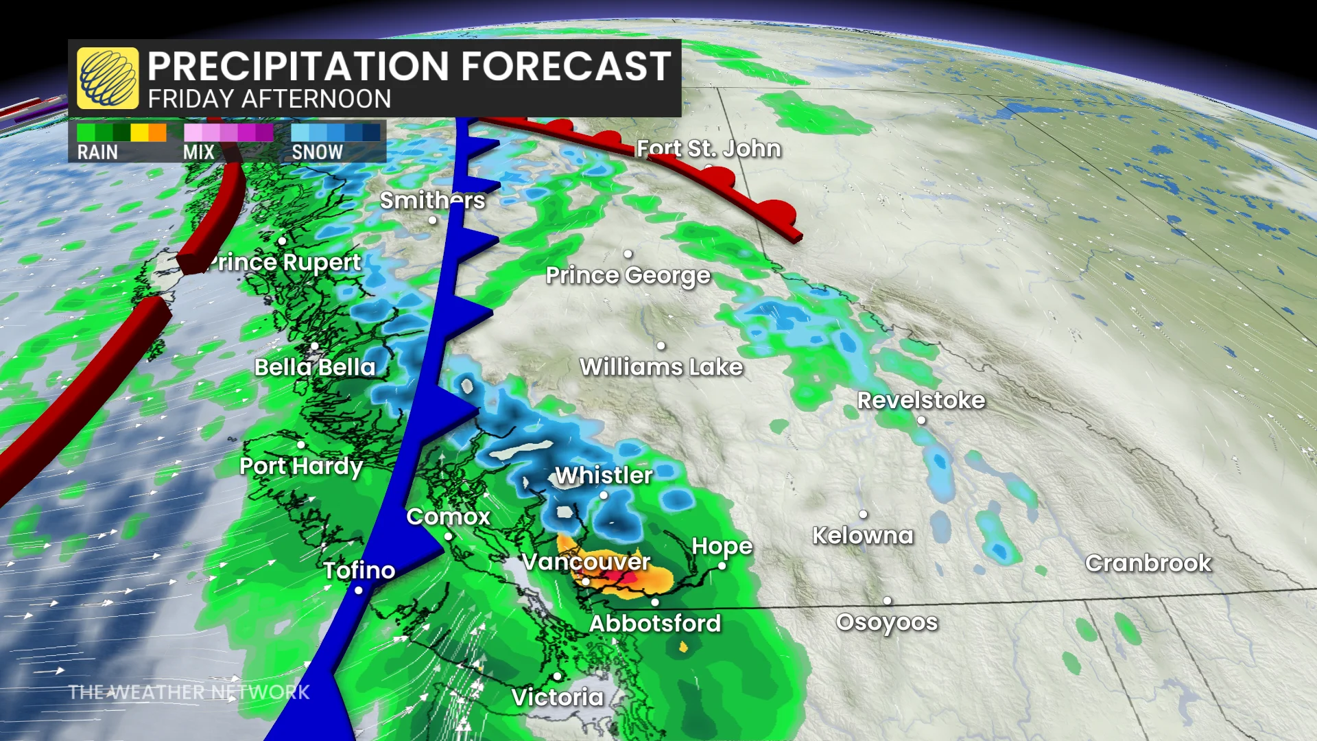 British Columbia precipitation Friday afternoon
