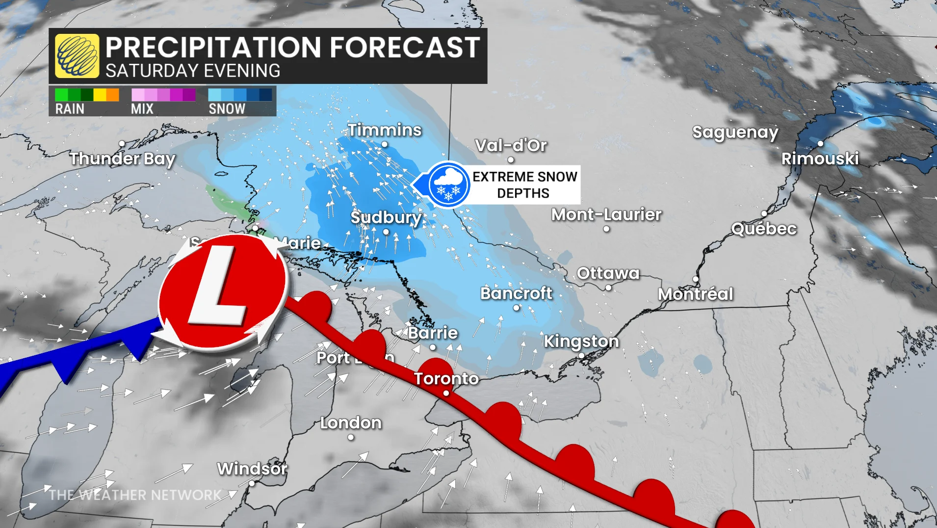 Ontario precipitation Saturday evening