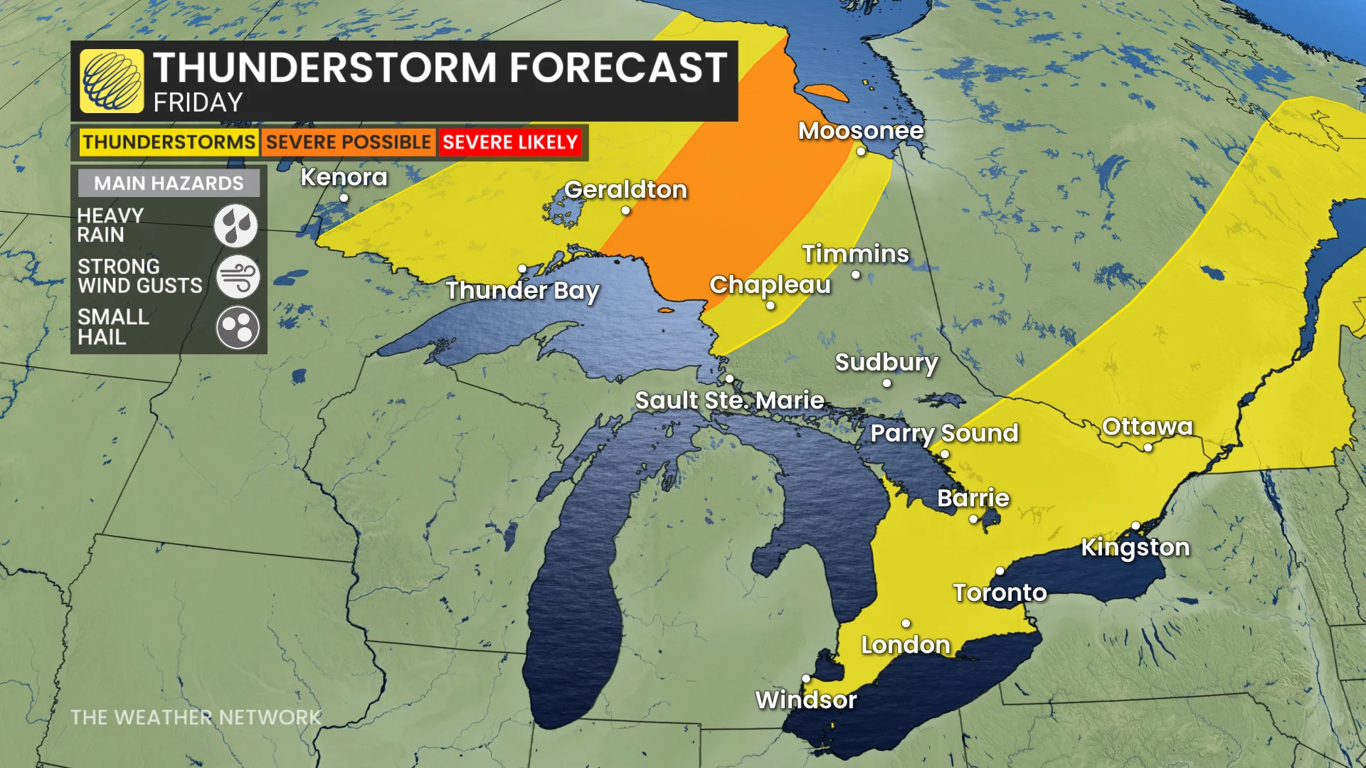 Ontario thunderstorm forecast Friday
