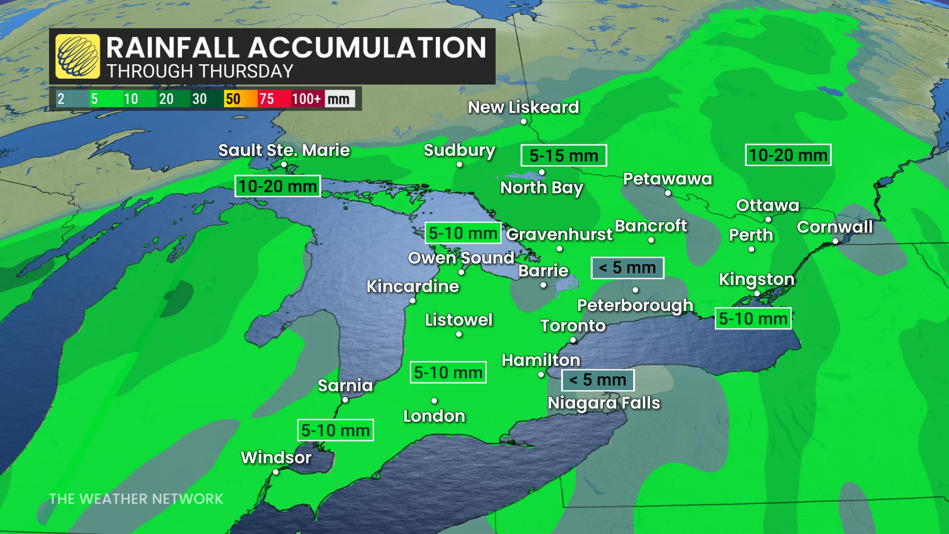 Ontario rainfall accumulation through Thursday