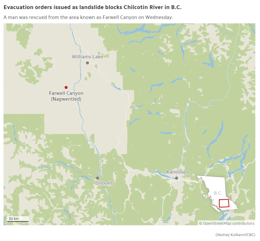 CBC - Evacuations orders as landslide blocks Chilcotin River in BC