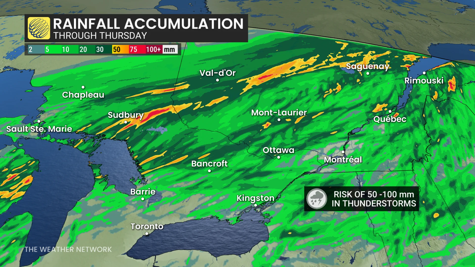 Ontario rainfall accumulation through Thursday