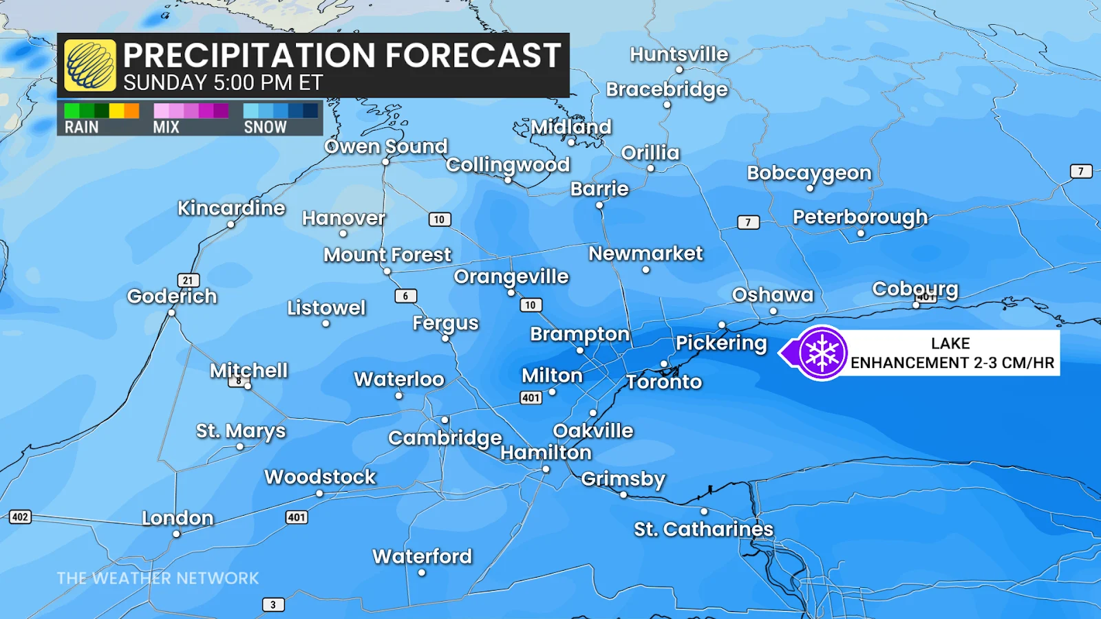 Lake Enhancement from Lake Ontario will increase snowfalls