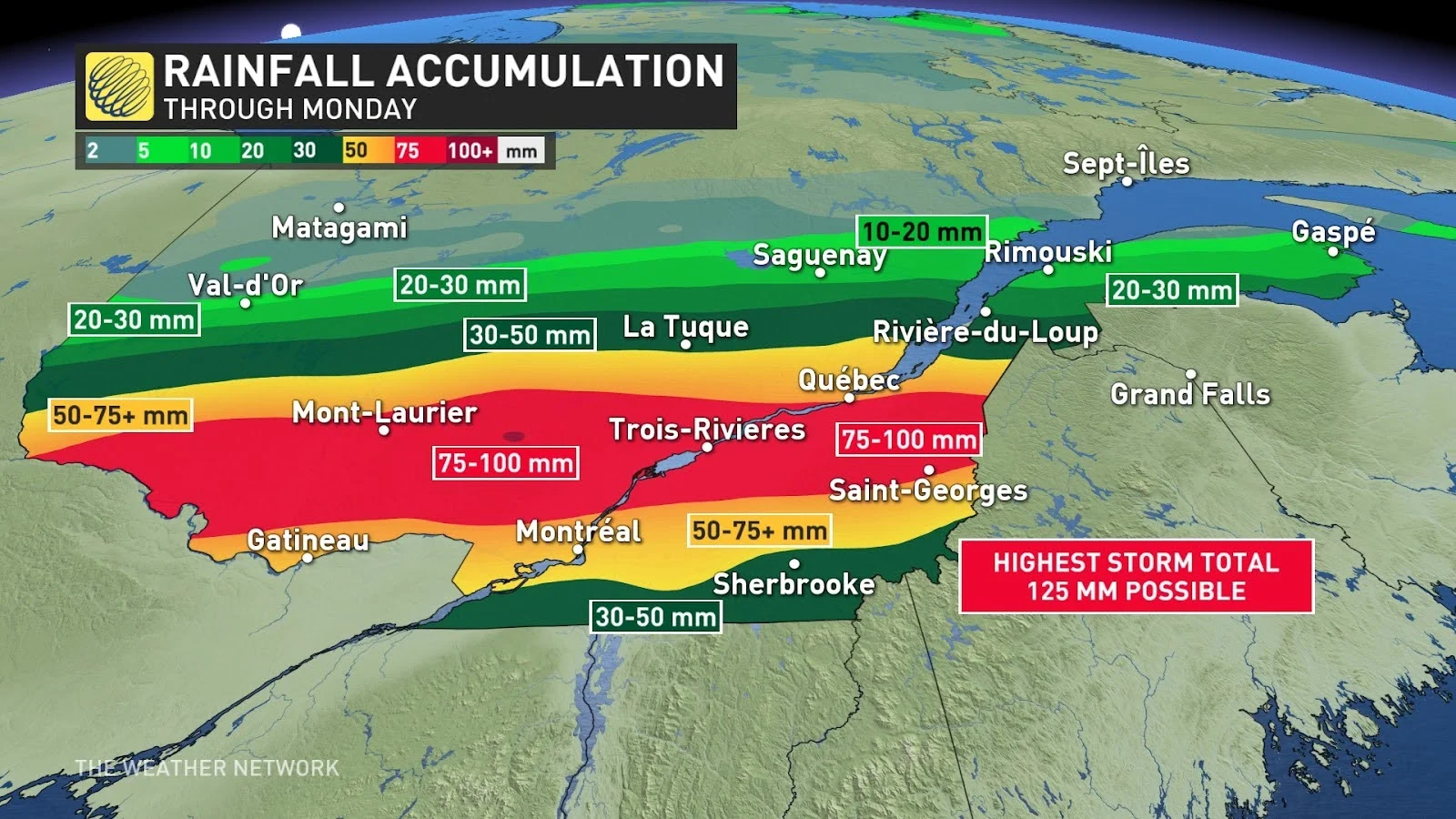 Quebec rainfall totals
